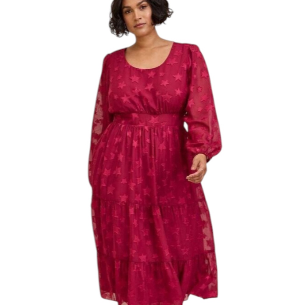 NWT's Retail $114 Torrid Midi Clip Dot Chiffon Tiered Dress Plus Size 4X ( 26 )